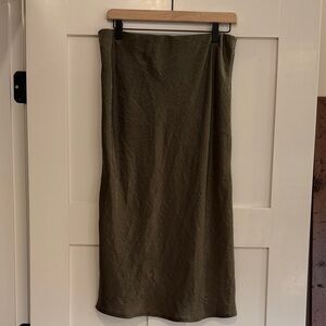 Bobeau Olive Green Midi Slip Skirt - Women